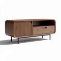 Walnut wood tv stand with open shelving and drawer 120 x 45 x 50cm