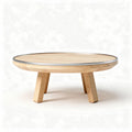 Round wooden coffee table with metal trim 80 x 80 x 35cm for living room use