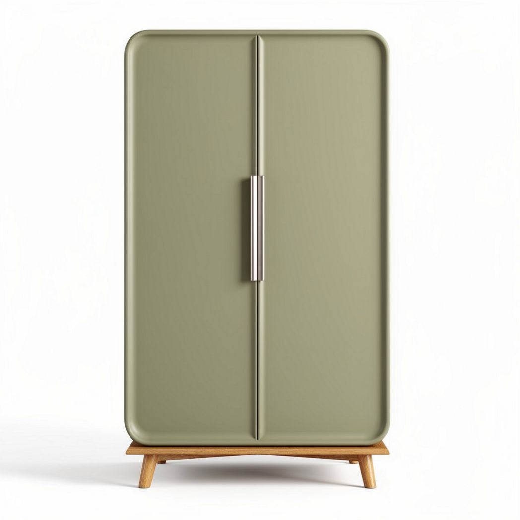 Green retro refrigerator with wooden legs 60 x 65 x 150cm