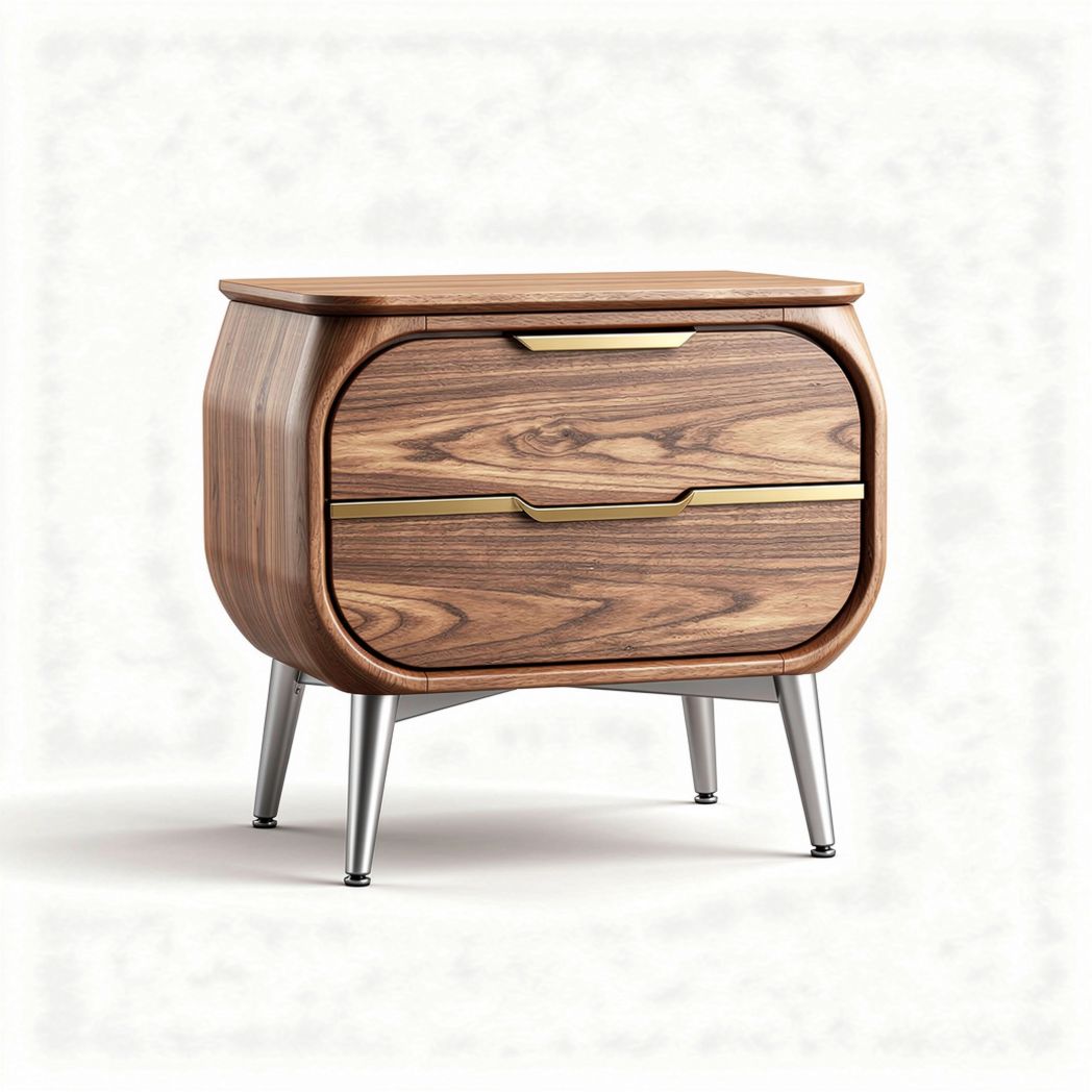 Wooden nightstand with two drawers and metal legs 55 x 40 x 45cm