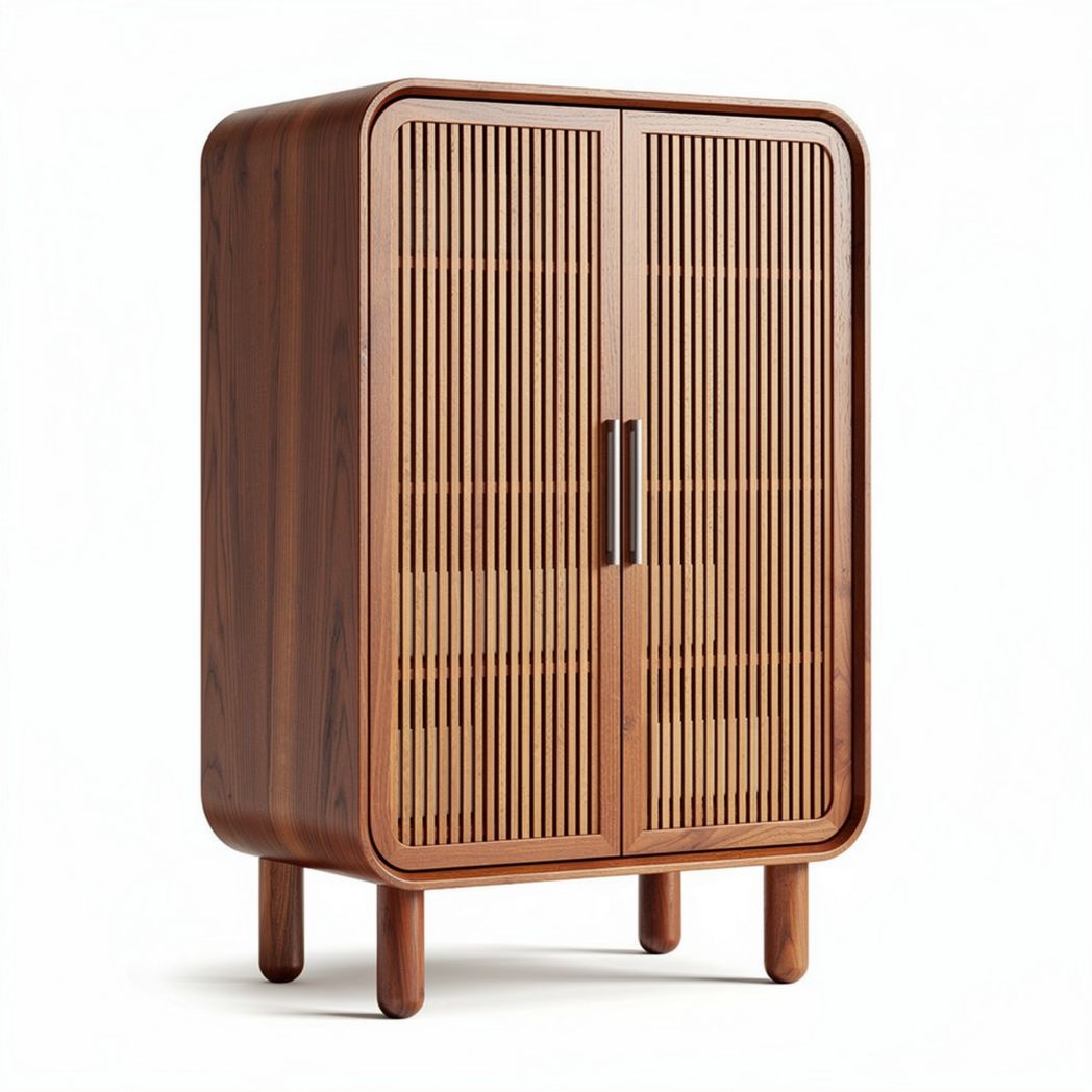 Wooden cabinet with slatted doors for living room storage 80 x 40 x 120cm