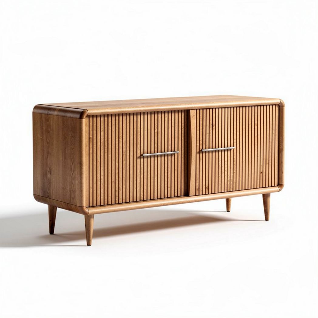 Bamboo sideboard with double doors for living room storage 90 x 40 x 50cm