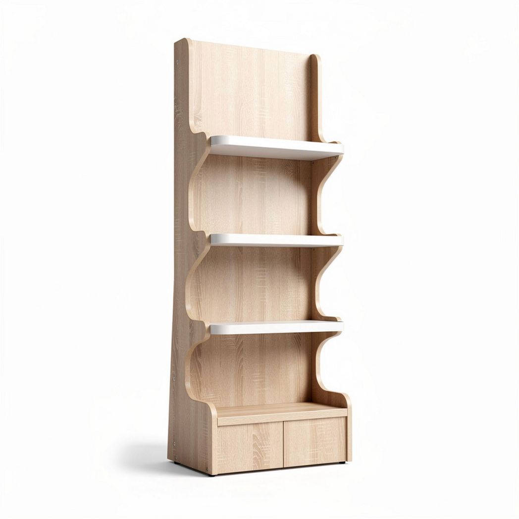 Wooden bookshelf with four shelves and two drawers in light oak finish 30 x 80 x 180cm