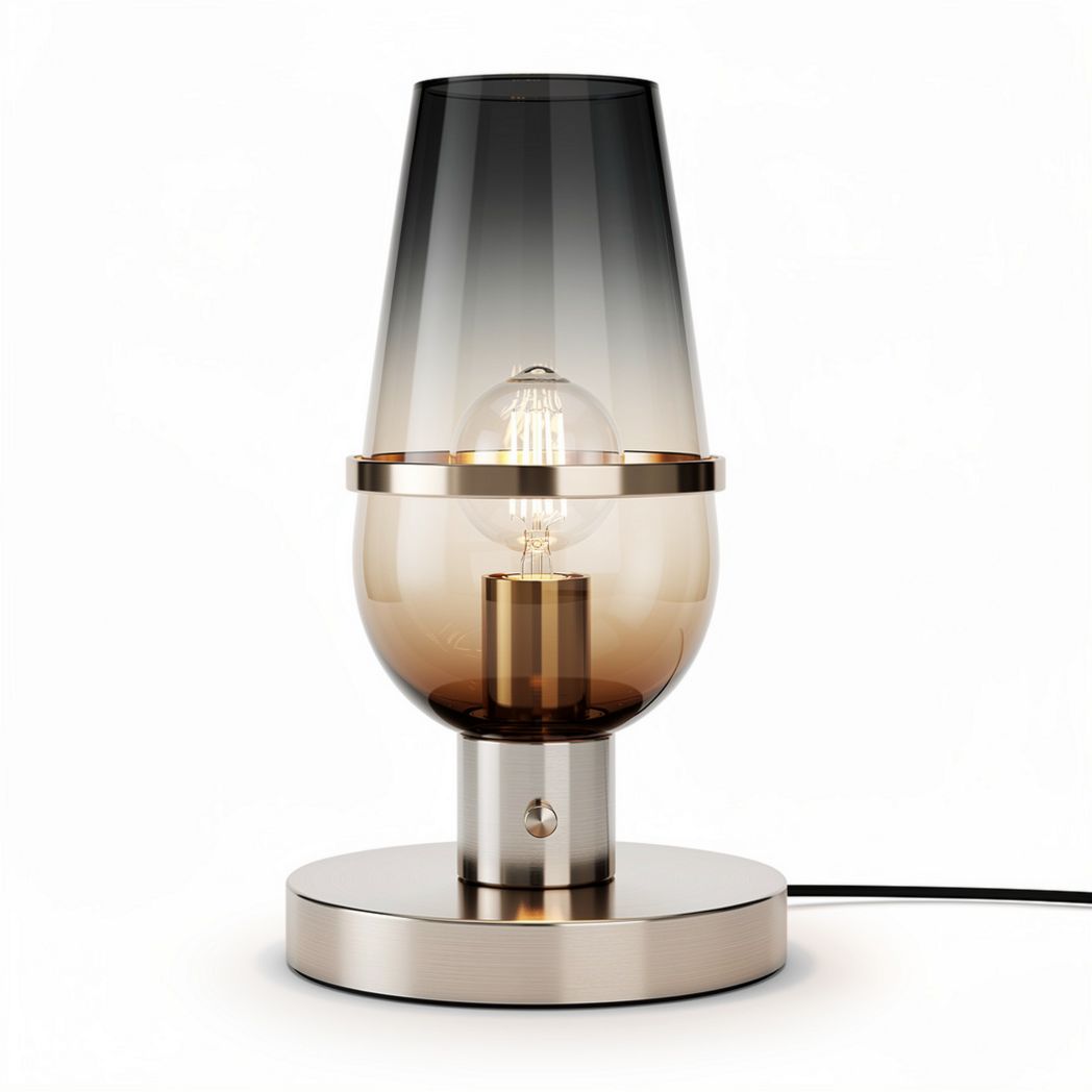 Smoky glass table lamp with metal base and contemporary design 20 x 20 x 40cm