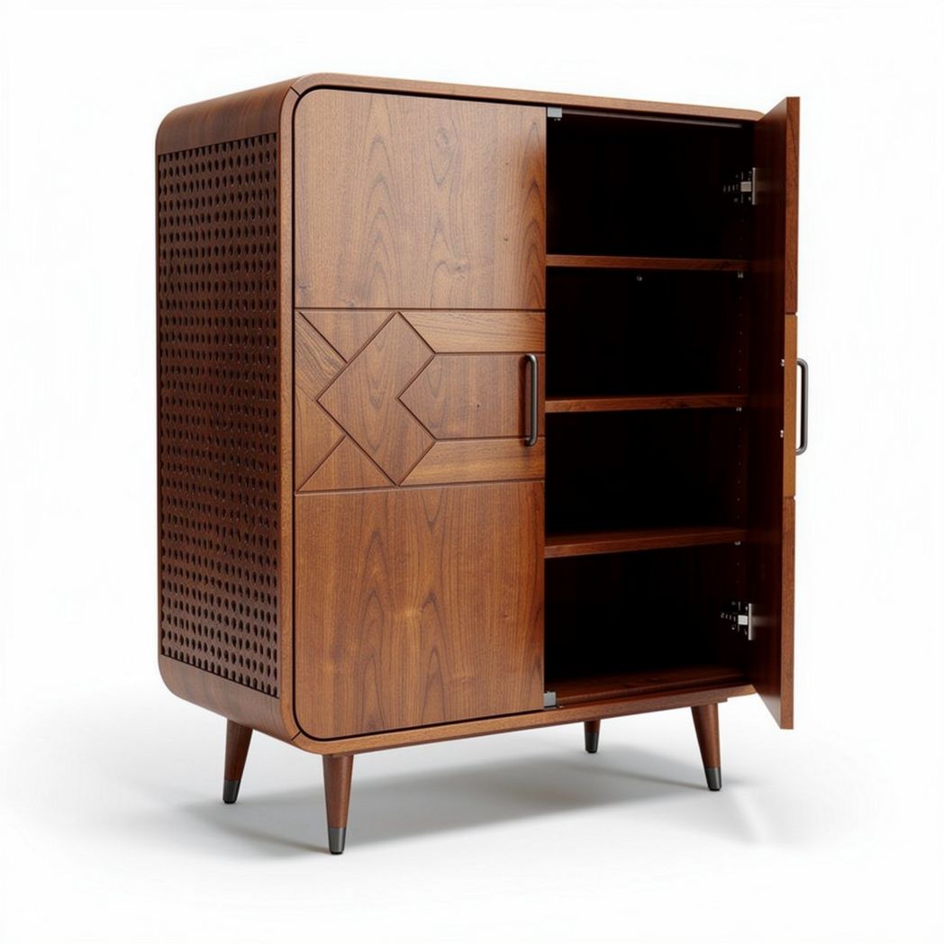 Wooden storage cabinet with four shelves and perforated design 80 x 40 x 120cm