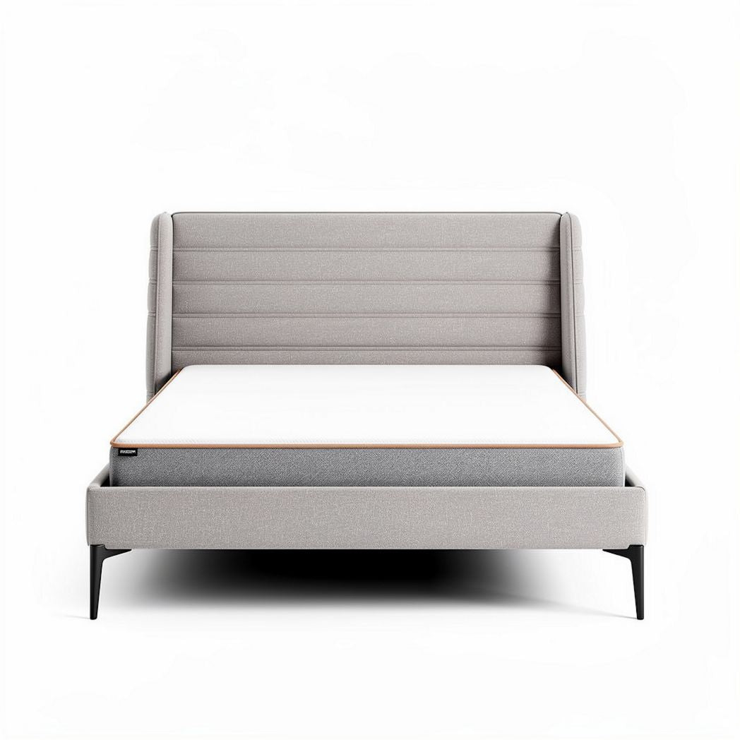 Modern upholstered bed frame with headboard and metal legs in grey 200 x 160 x 90cm