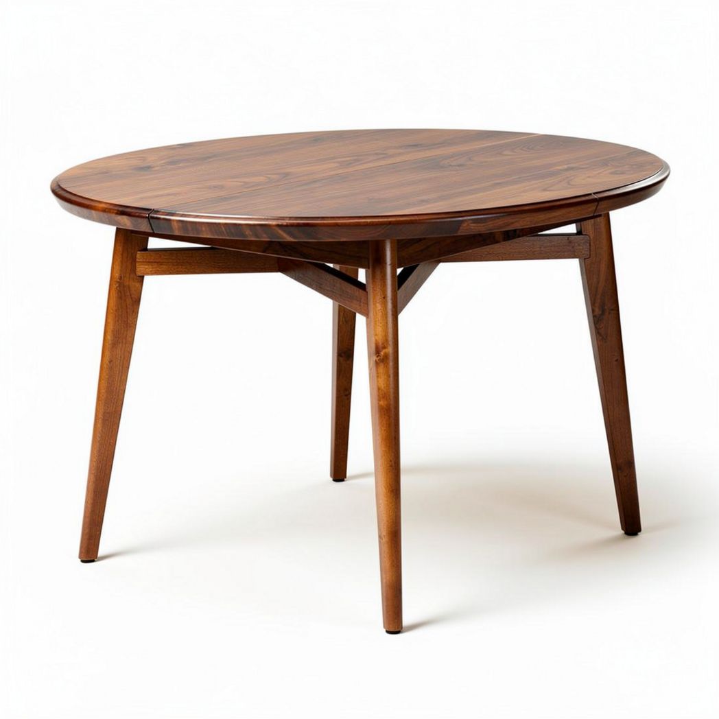Round wooden dining table with natural finish and tapered legs 100 x 100 x 75cm