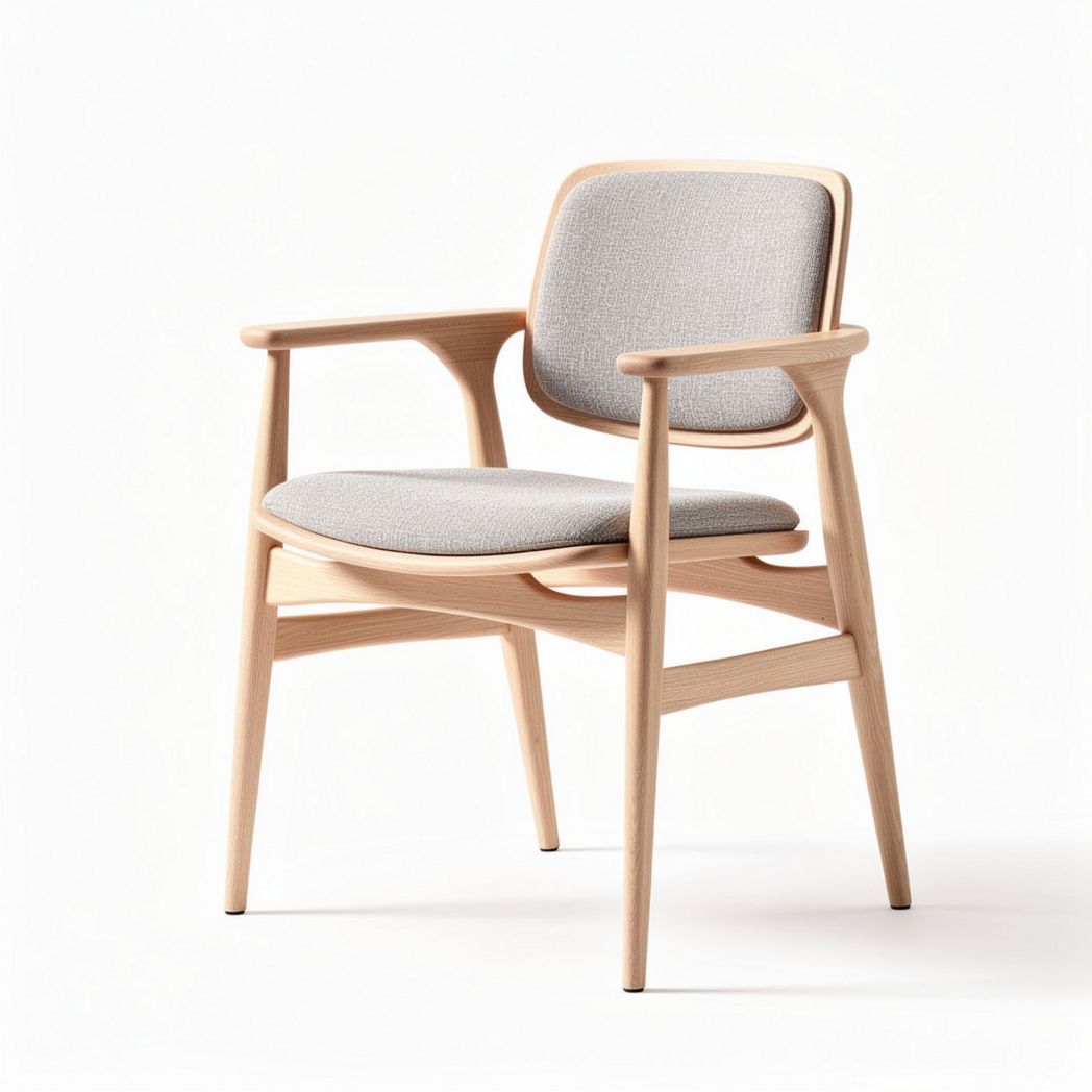 Wooden accent chair with gray upholstery and armrests 55 x 55 x 80cm